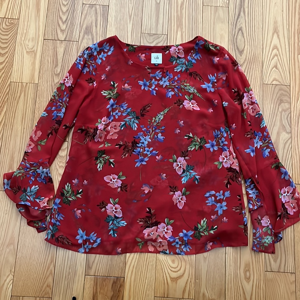 Cabi Red Floral Blouse